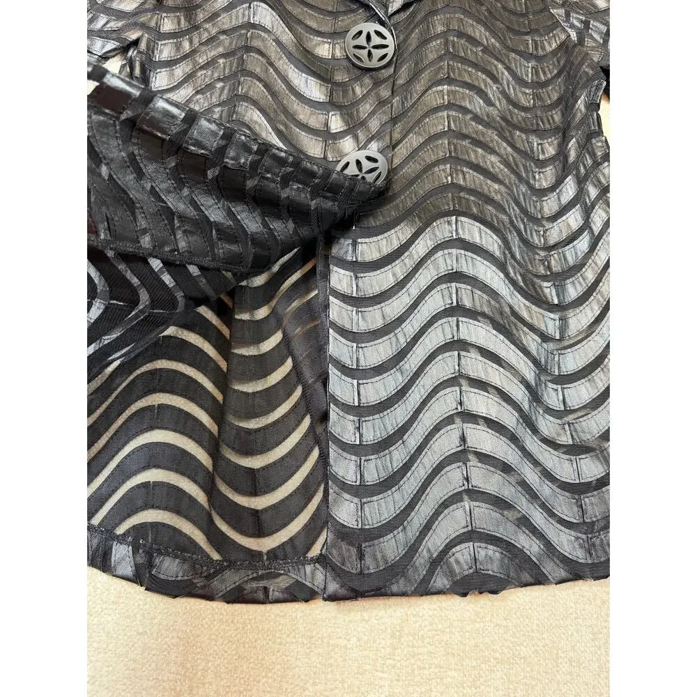 IC by Connie K Women Small Black Sheer 3/4 Sleeve Open Front Artsy Jacket